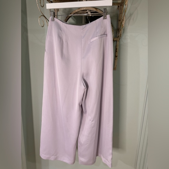 TOPSHOP Lilac Satin Coco Button Fly Wide Leg Pants, purple/lavender, pockets, 6 - Picture 6 of 7